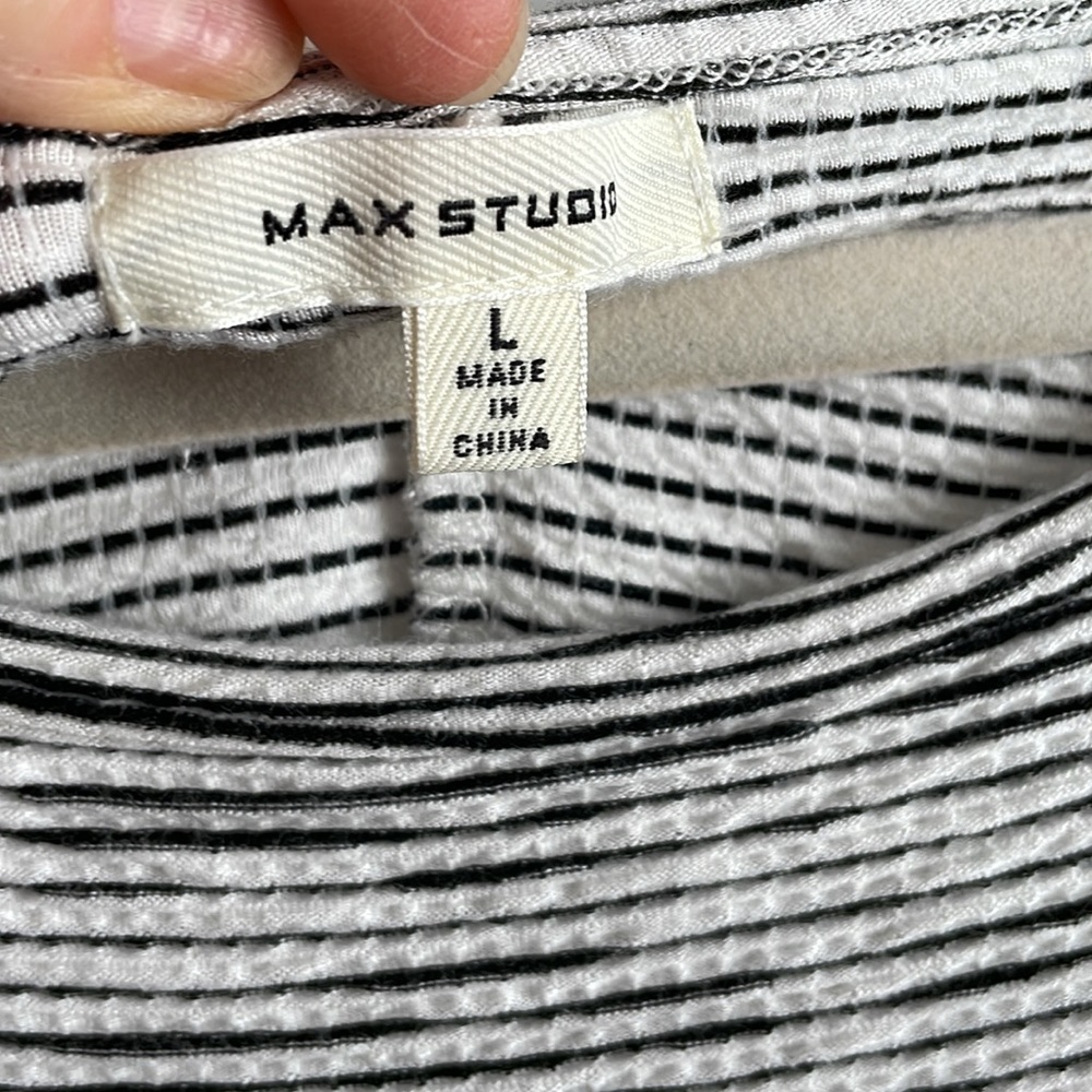 Max Studio Black/White Stripe Textured Twist Knot Hi Lo Dress L EUC - Picture 12 of 14